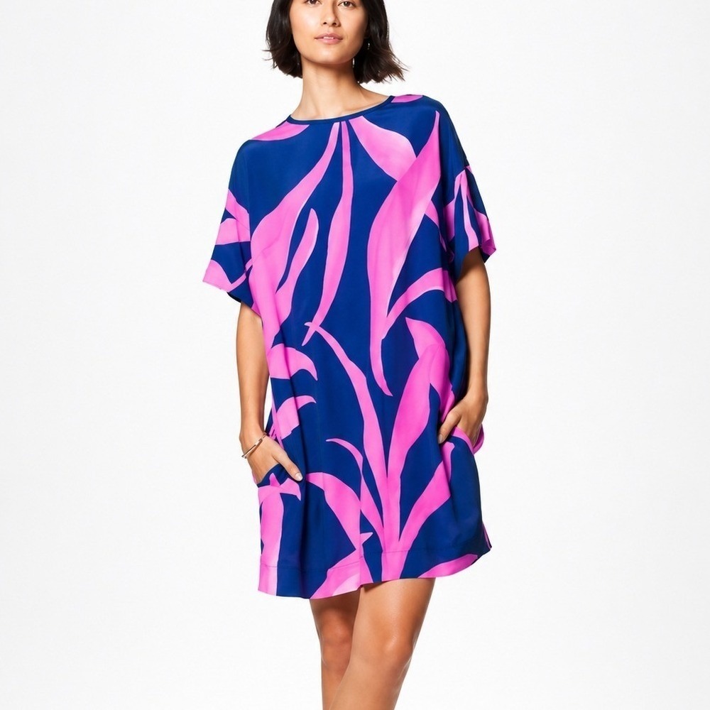 The Kit NEW Daniel Vosovic Maya Jungle Tripping Pink Artsy Shift Dress SZ Small